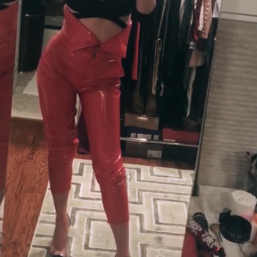 BCBGMAXAZRIA Red High Waist Faux Leather Pants